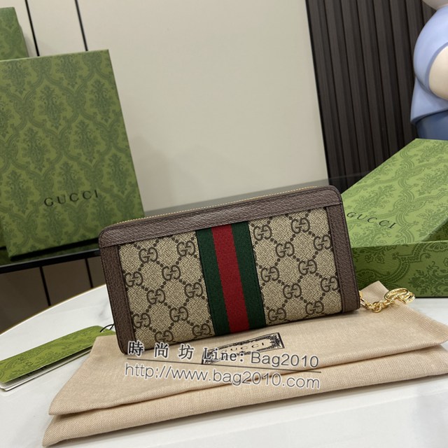 Gucci專櫃古馳最新款Ophidia系列GG全拉鏈式錢包 jh1979型號：523154